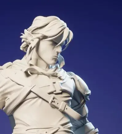 Clément Huttler Buste 3D de Link en “clay render” : cheveux balayés, oreilles pointues, harnais et sangles croisées — fan art réalisé par Clément Huttler.