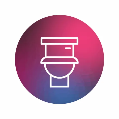 Toilettes accessibles PMR Icône représentant des toilettes, indiquant la présence de sanitaires accessibles aux personnes à mobilité réduite.