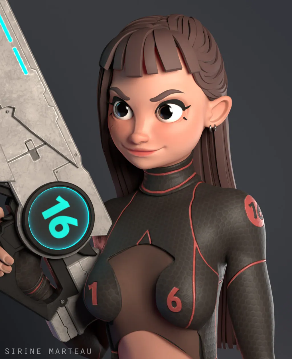 sirine-marteau-rendu-02-1024x126 Jeune femme tenant un fusil futuriste dans un style Sci-fi modélisée par l'élève Sirine Marteau.