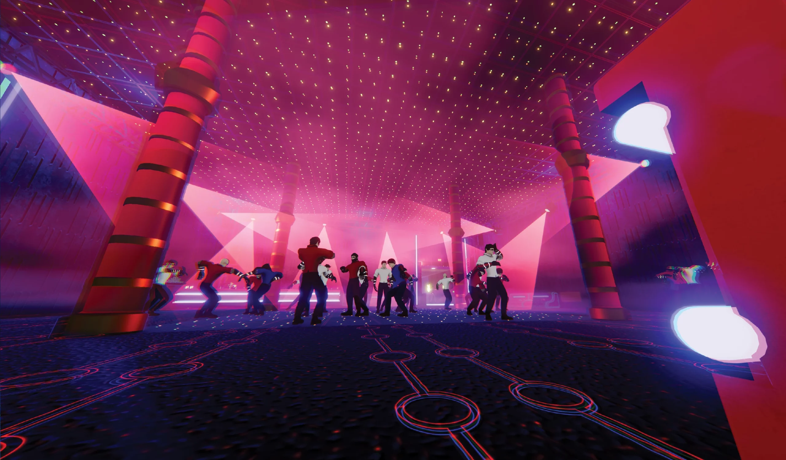Rendu 3D de personne qui danse dans un club.